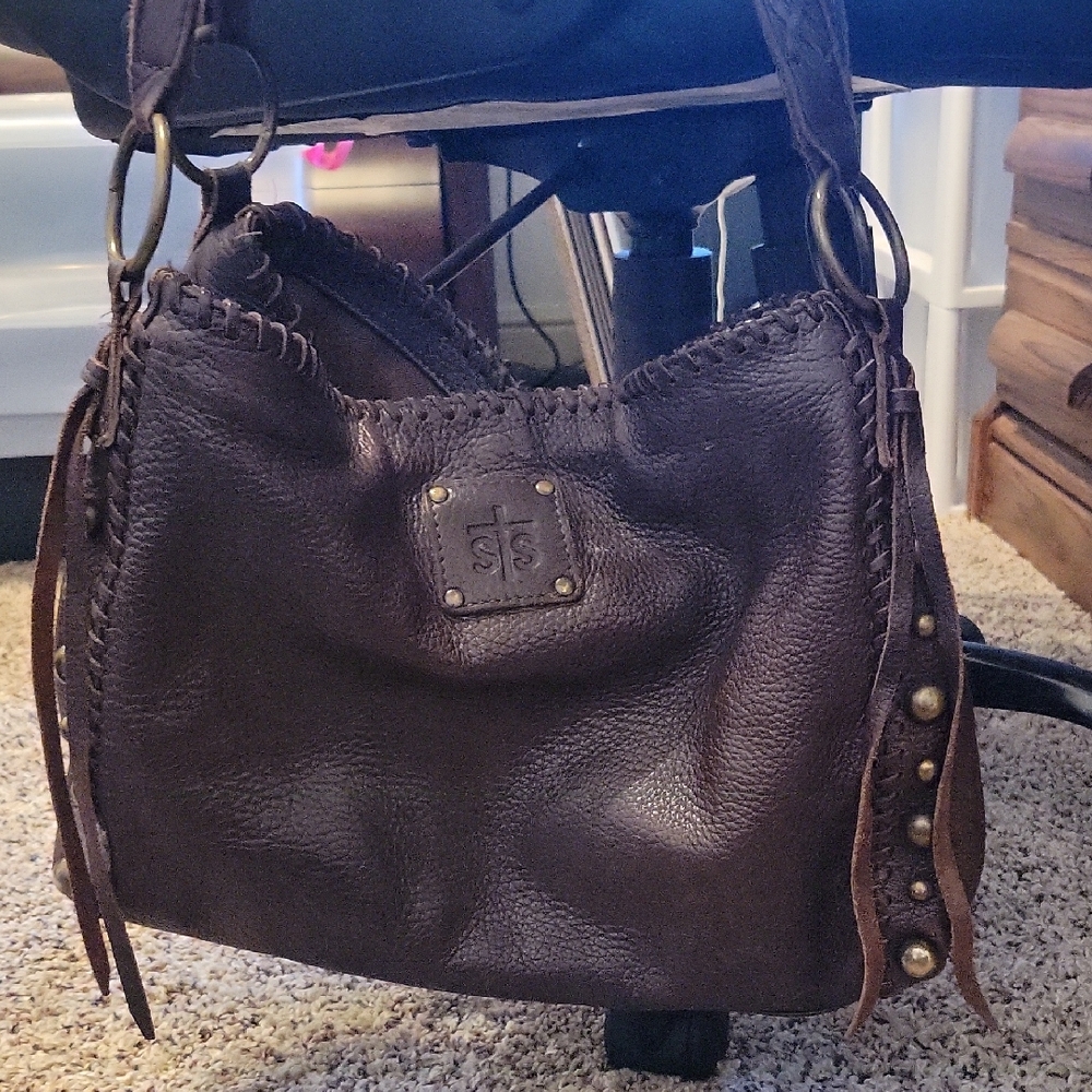STS Ranchwear Dark Brown Leather Shoulder Bag with Brass Studs